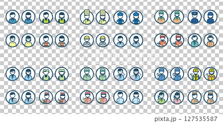 働く人職業のシンプルな丸いカラーイラストアイコンセット 127535587