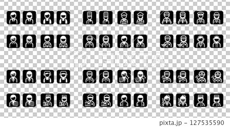 働く人職業のシンプルな四角いモノクロ白抜きイラストアイコンセット 127535590