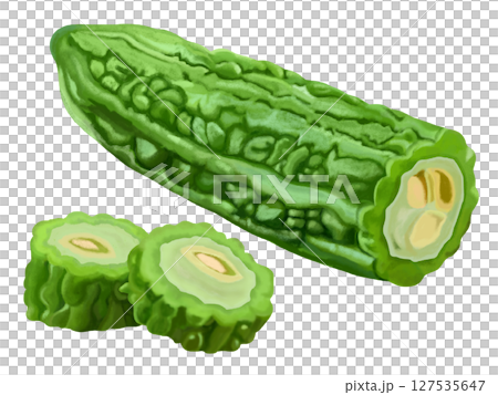 ゴーヤと輪切りのゴーヤ 127535647