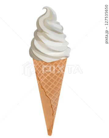 コーンにのったソフトクリーム 127535650