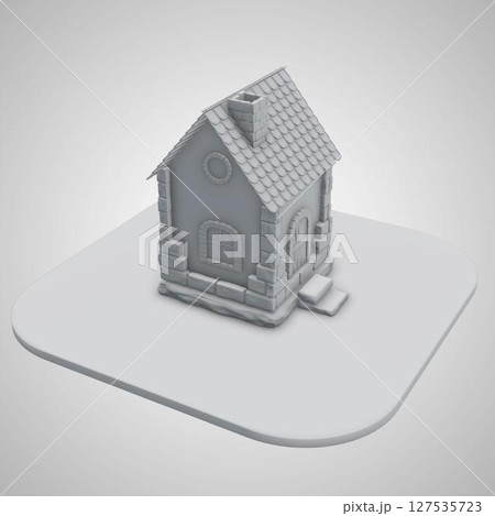3d render. Old stone house of gray color on a white background 3d render. Old stone house of gray color on a white background 127535723