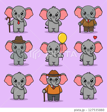 Set of cute elephant cartoon characters Set of cute elephant cartoon characters 127535860