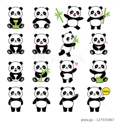 Set of Cute Panda cartoon character in different poses 127535867