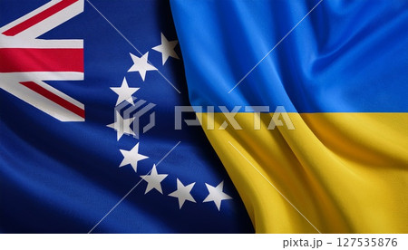 クック諸島の国旗とウクライナの国旗。 クック諸島の国旗とウクライナの国旗。 127535876
