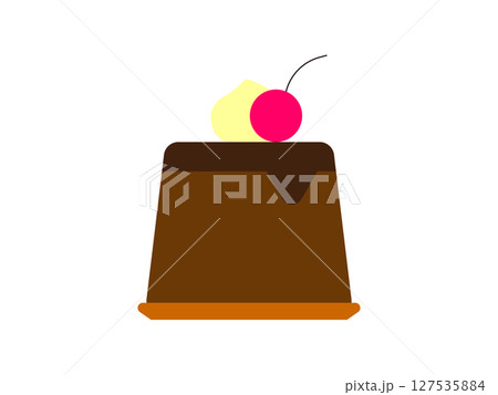 ホイップクリームが乗ったチョコレートプリンのアイコンのイラスト 127535884
