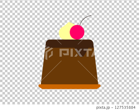 ホイップクリームが乗ったチョコレートプリンのアイコンのイラスト 127535884