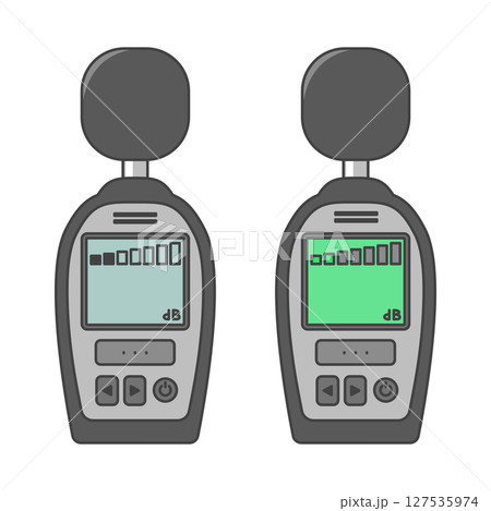 イラスト素材：騒音確認ヨシ！正常！騒音計・騒音測定器のセット（騒音/dB/デシベルメーター) 127535974