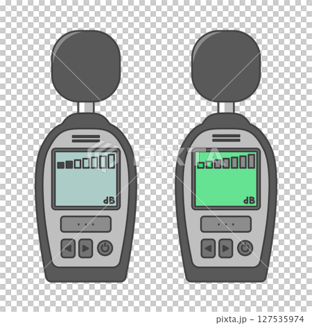 イラスト素材：騒音確認ヨシ！正常！騒音計・騒音測定器のセット（騒音/dB/デシベルメーター) 127535974