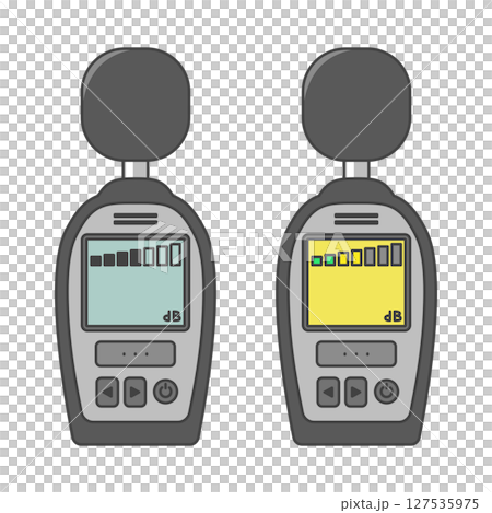 插圖素材：小心噪音！聲級計中音量顯示套裝（噪音/dB/分貝計） 127535975
