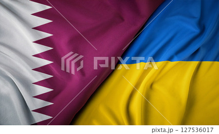 カタールの国旗とウクライナの国旗。 カタールの国旗とウクライナの国旗。 127536017