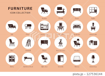 Furniture Icon Set. Flat Vector Collection of Interior Elements 127536144