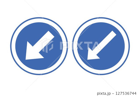 Round blue road sign. Obstacle avoidance sign on left side. Mandatory sign. Detour of obstacles located on the carriageway is allowed on the left side. Detour on the left side. Vector illustration. Round blue road sign. Obstacle avoidance sign on left side. Mandatory sign. Detour of obstacles located on the carriageway is allowed on the left side. Detour on the left side. Vector illustration. 127536744
