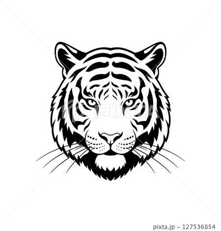 Black and white vector of tiger head isolated. Perfect for prints, apparel and emblems Black and white vector of tiger head isolated. Perfect for prints, apparel and emblems 127536854