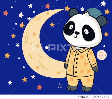 panda in pajamas against of the starry sky moon. panda in pajamas against of the starry sky moon. 127537325
