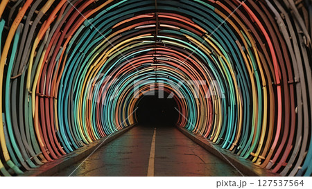 Hypnotic Depth Illusion with Bending Stripes 127537564