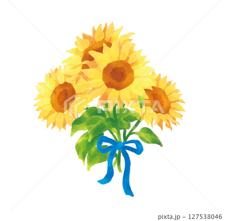水彩で描いたひまわりの花束 127538046