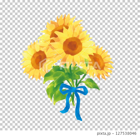 水彩で描いたひまわりの花束 127538046