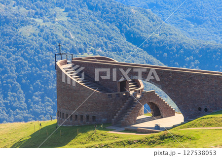 Santa Maria degli Angeli Chapel on the Monte Tamaro by the Swiss architect Mario Botta in Canton Ticino, Switzerland Santa Maria degli Angeli Chapel on the Monte Tamaro by the Swiss architect Mario Botta in Canton Ticino, Switzerland 127538053