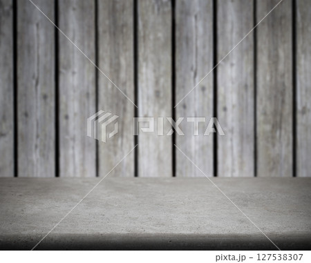 Concrete Table. Rustic wood background with copy space. Stock photo. 127538307