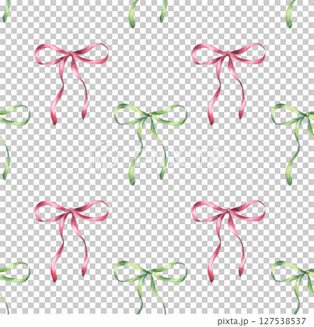 Watercolor green red bow seamless pattern. Decorative silk ribbon burgundy accessory for Christmas, girls hair, valentine's day. Hand drawn watercolor illustration isolated on white background Watercolor green red bow seamless pattern. Decorative silk ribbon burgundy accessory for Christmas, girls hair, valentine's day. Hand drawn watercolor illustration isolated on white background 127538537