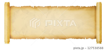 Ancient scroll. Textured parchment scroll with torn edges, crumpled aged paper for historical documents, diplomas or announcements designs. vector background illustration 127538588
