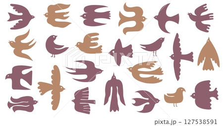 Simple bird silhouettes. Flying dove, abstract pigeon, minimalist sparrow and swallow figure. Peace and freedom birds scandinavian style decorative vector icons set Simple bird silhouettes. Flying dove, abstract pigeon, minimalist sparrow and swallow figure. Peace and freedom birds scandinavian style decorative vector icons set 127538591