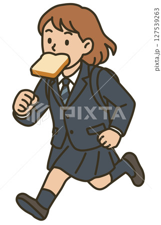 食パンをくわえて走る女性「AI生成画像」 127539263