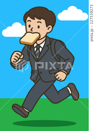 食パンをくわえて走る男性「AI生成画像」 食パンをくわえて走る男性「AI生成画像」 127539273