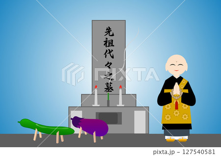 お墓参りとお坊さん 127540581