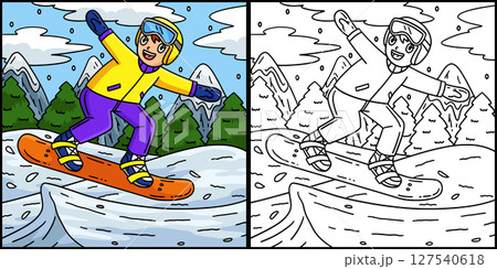 Snowboarding Boy making a Leap Illustration  127540618
