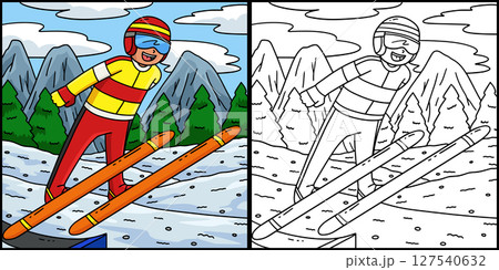 Male Ski Jumper Taking Flight Illustration  127540632