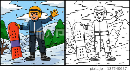 Snowboarding Boy Holding a Snowboard Illustration  127540687