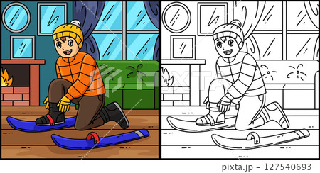 Skiing Boy Wearing a Skiboard Illustration  127540693