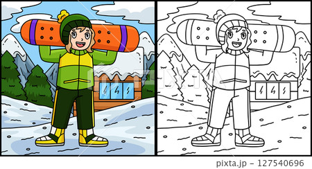 Snowboarding Girl with a Snowboard Illustration Snowboarding Girl with a Snowboard Illustration 127540696