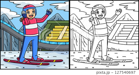 Female Ski Jumper Wearing a Helmet Illustration  127540697