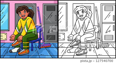 Curling Female Wearing Shoes Coloring Illustration Curling Female Wearing Shoes Coloring Illustration 127540700