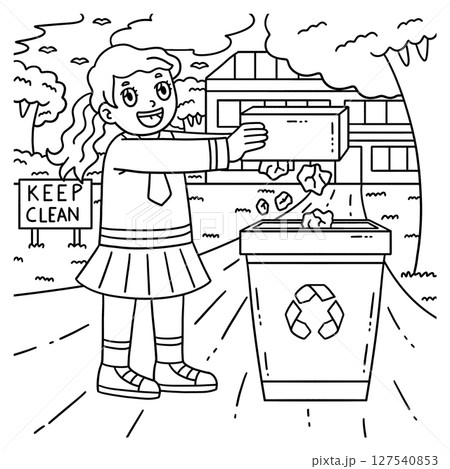 School Yard Girl Dumping Trash Coloring Page School Yard Girl Dumping Trash Coloring Page 127540853