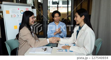 Business partner shaking hands, successful business, employment, new business, job interview, partnership concept Business partner shaking hands, successful business, employment, new business, job interview, partnership concept 127540934