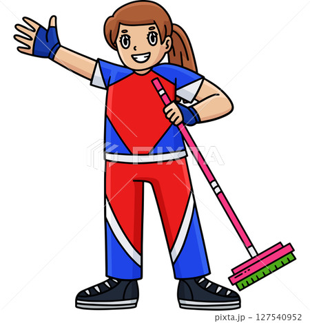 Curling Female Curler Holding Broom Clipart Curling Female Curler Holding Broom Clipart 127540952