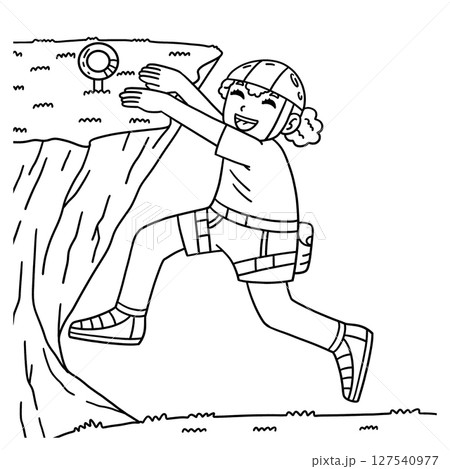 Bouldering Girl Hanging from the Ledge Isolated  127540977