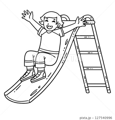 School Yard Girl Going Down the Slide Isolated  127540996