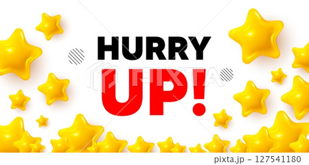Hurry up sale winner banner with 3d stars. Golden stars banner. Hurry up sale tag. Special offer sign. Advertising discounts symbol. Review rate background. Vector 127541180