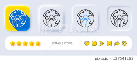Global business line icon. Neumorphic, Flat shadow, 3d buttons. International outsourcing sign. Internet marketing symbol. Line global business icon. Social media icons. Vector 127541182