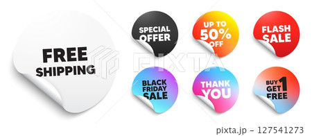 Free shipping sticker tag. Special offer paper price tags. Free shipping tag. Delivery included sign. Special offer symbol. Discount, black friday sticker. Promo banner. Vector 127541273