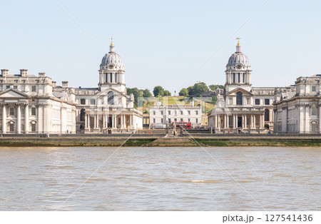 A stunning view of the iconic twin-domed buildings of the Old Royal Naval College, with the Queen's House. 127541436