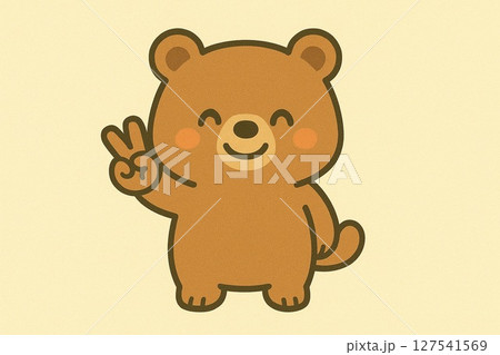 笑顔でピースするクマのゆるキャラ 127541569