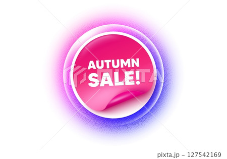 Autumn sale sticker purple gradient. Paper offer price tag. Autumn Sale tag. Special offer price sign. Advertising Discounts symbol. Sticker label. Grain dots effect. Vector 127542169