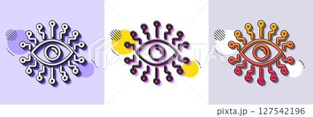 Artificial intelligence line icon. Halftone dotted pattern. Gradient icon with grain shadow. All-seeing eye sign. Line artificial intelligence icon. Various designs. Vector 127542196