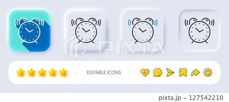 Alarm clock line icon. Neumorphic, Flat shadow, 3d buttons. Time sign. Watch symbol. Line alarm clock icon. Social media icons. Vector Alarm clock line icon. Neumorphic, Flat shadow, 3d buttons. Time sign. Watch symbol. Line alarm clock icon. Social media icons. Vector 127542210