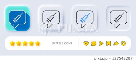 Vaccine message line icon. Neumorphic, Flat shadow, 3d buttons. Vaccination syringe sign. Jab symbol. Line vaccine message icon. Social media icons. Vector Vaccine message line icon. Neumorphic, Flat shadow, 3d buttons. Vaccination syringe sign. Jab symbol. Line vaccine message icon. Social media icons. Vector 127542297